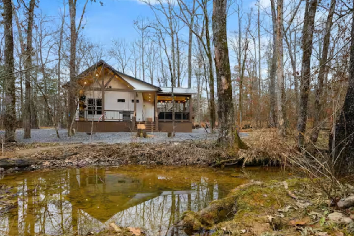 Cabin views overlooking the tranquil pond