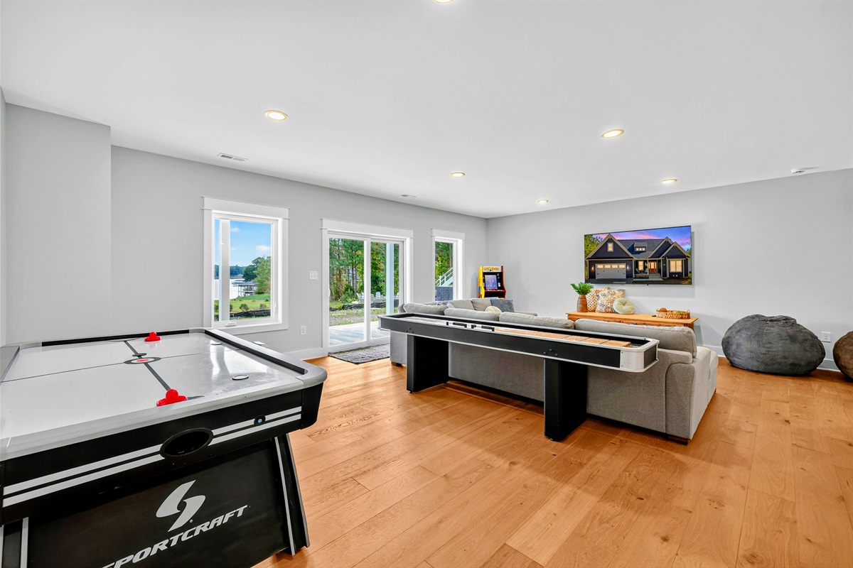 We have air hockey, ping-pong, arcade games, and a quad bunk room full of games and toys!