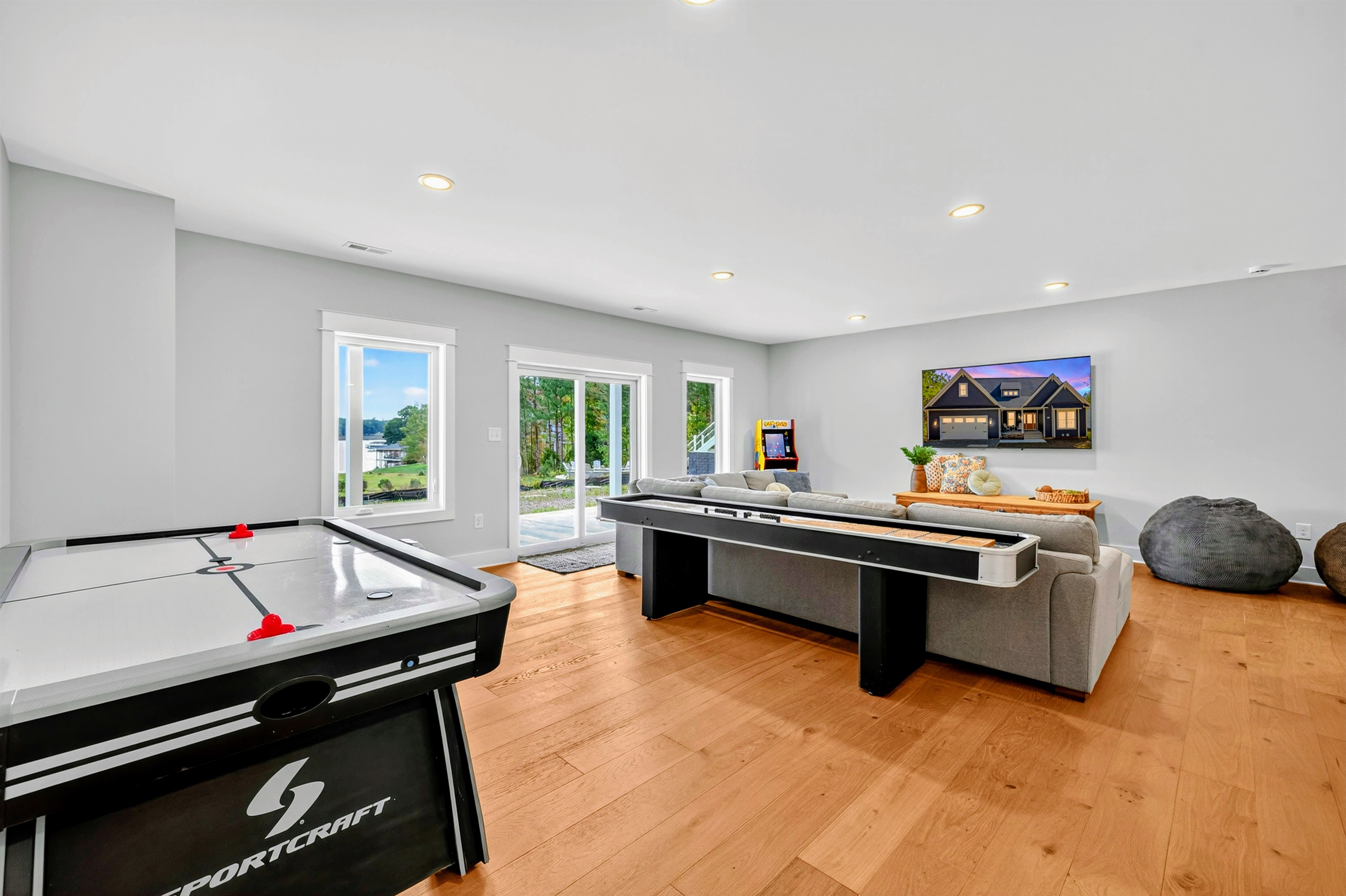 We have air hockey, ping-pong, arcade games, and a quad bunk room full of games and toys!