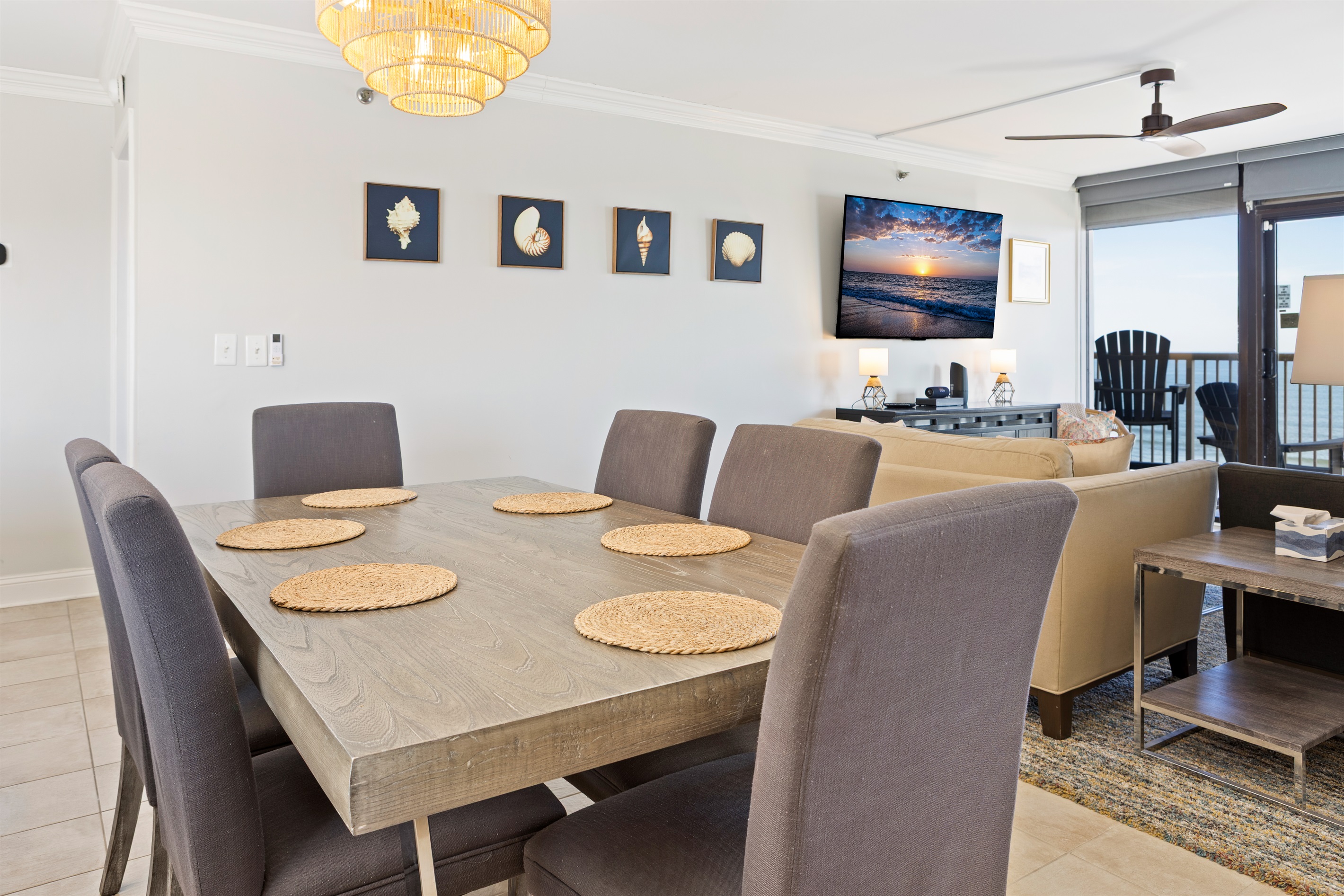 Dining and living room with ocean views