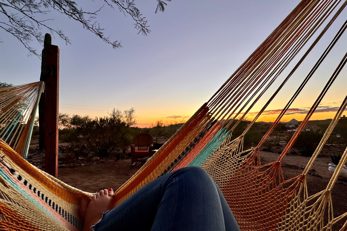 Imagine yourself, wrapped in the best hug with the best view in the world. That is our newest addition to Sunset Trails. The Yellow Leaf hammock chairs!