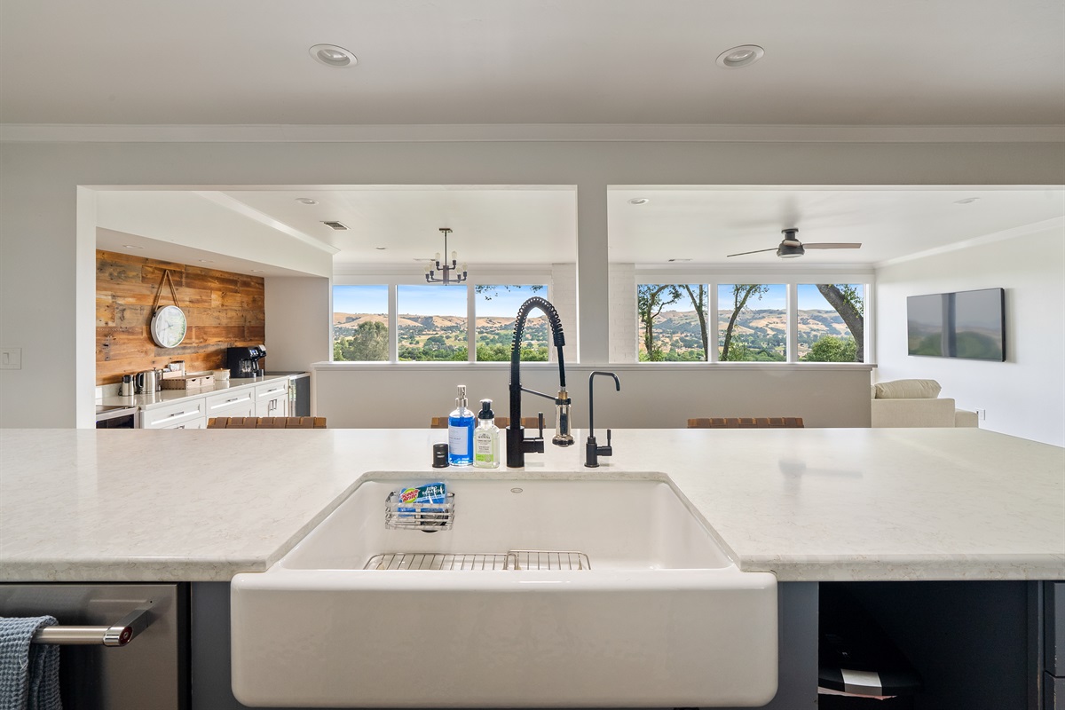 Enjoy a bright, open space to prep meals while taking in the scenery.