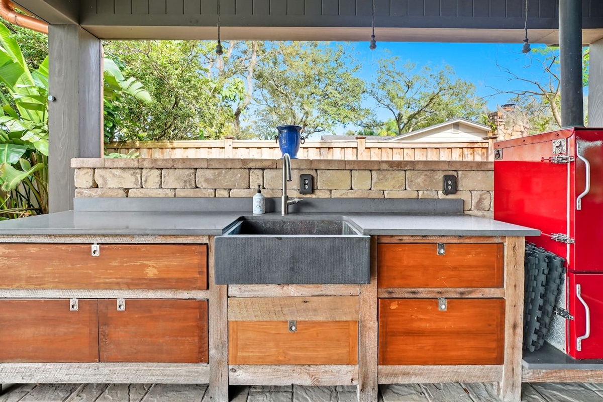 Outdoor bar area with smoker