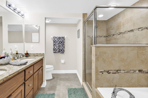 Master bath with shower, jetted tub, 2 sinks.
