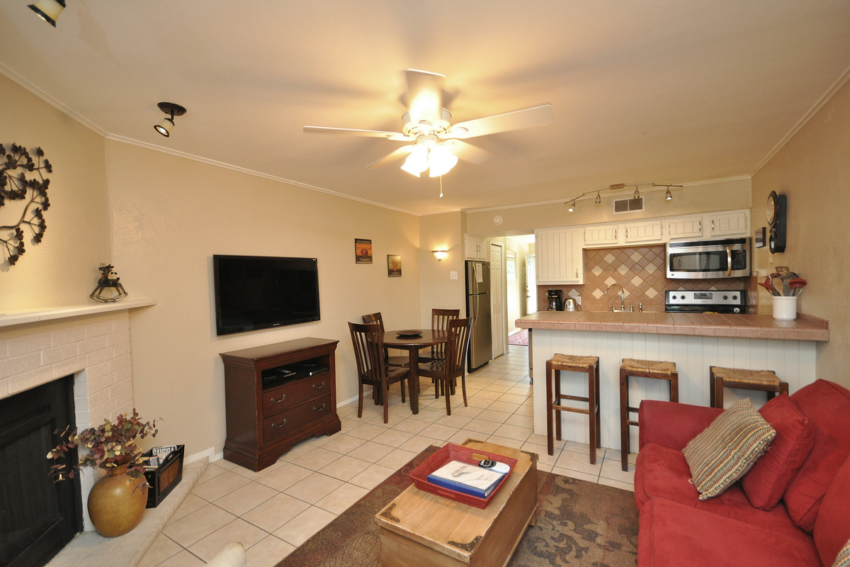 Watch TV from Living area or kitchen.