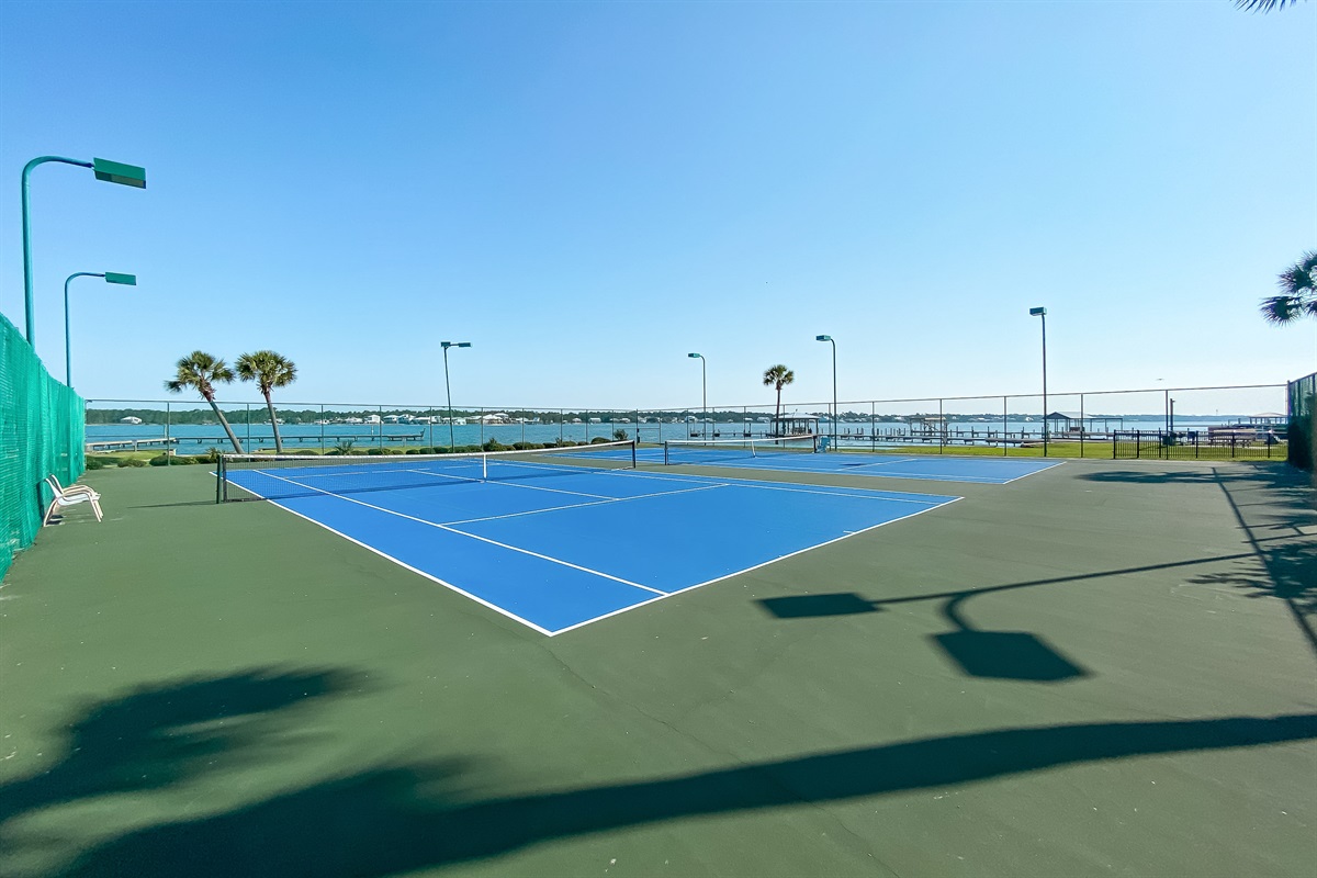 Stay active and enjoy a match on our on-site tennis courts, conveniently located with beautiful views of the surrounding property.