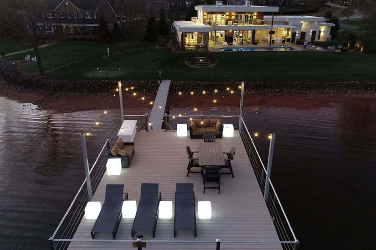 Second level of dock at night