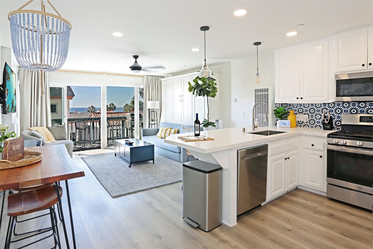 The living room has lots of natural light and extends out to your own private balcony with ocean views :)