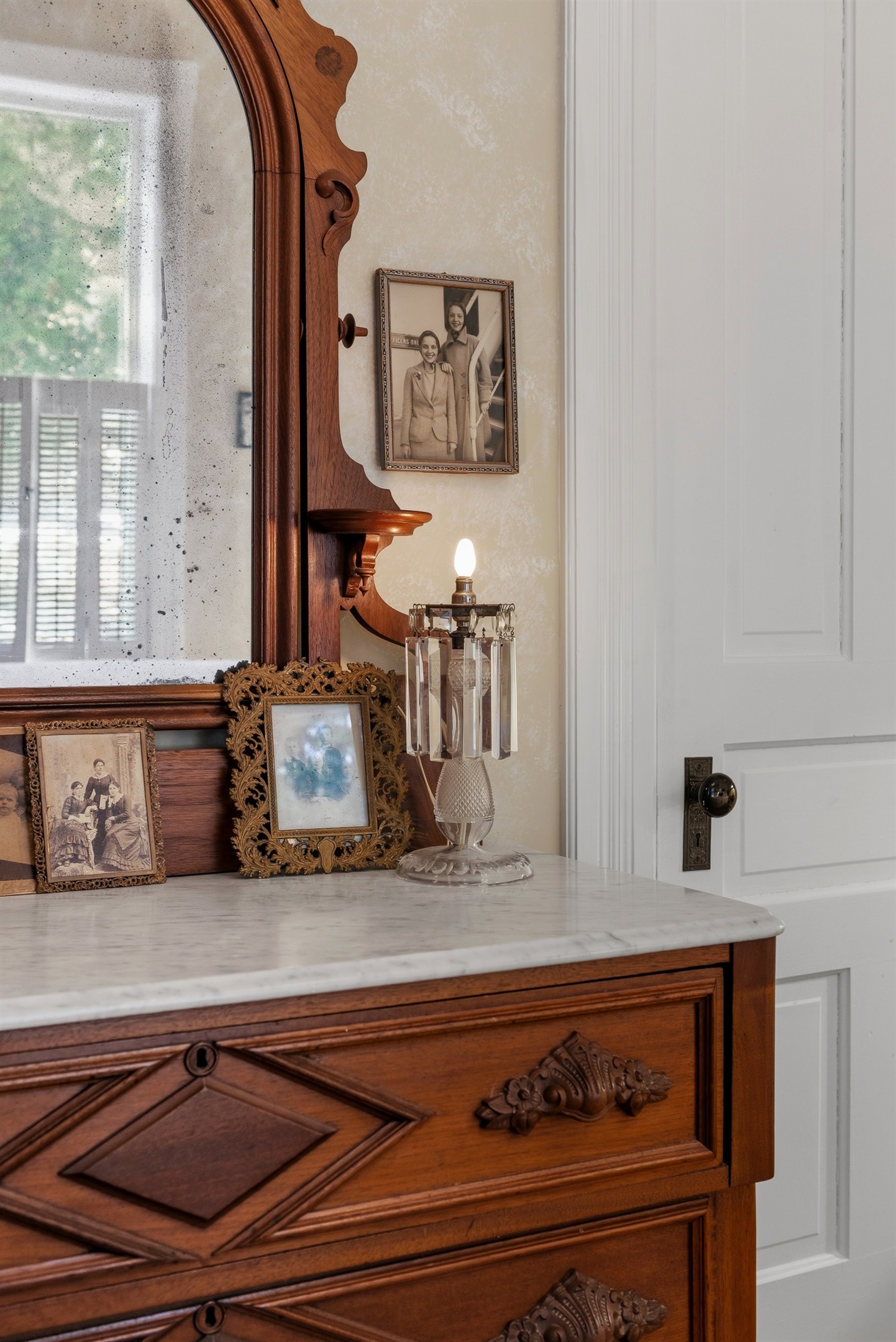 Shelves filled w/ historic decor & charming vintage accents