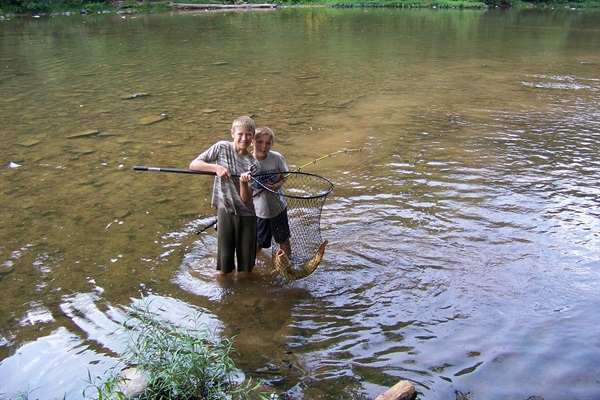 Typical low water levels in Summer.  Great for the kids to play.