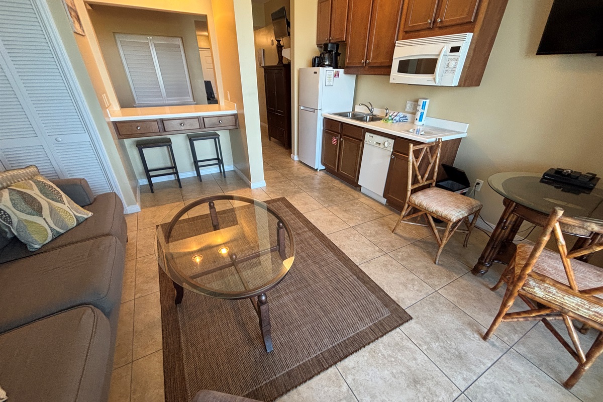 Living room and kitchen bar