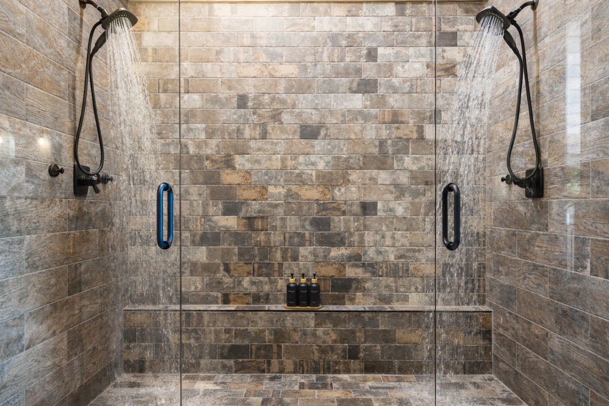 A double-shower that feels like a mountain waterfall.