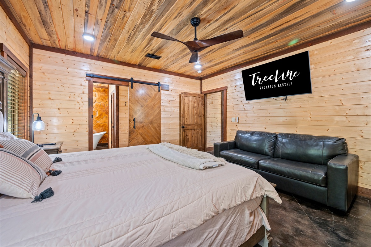 Inviting bedroom with natural textures and modern comfort.