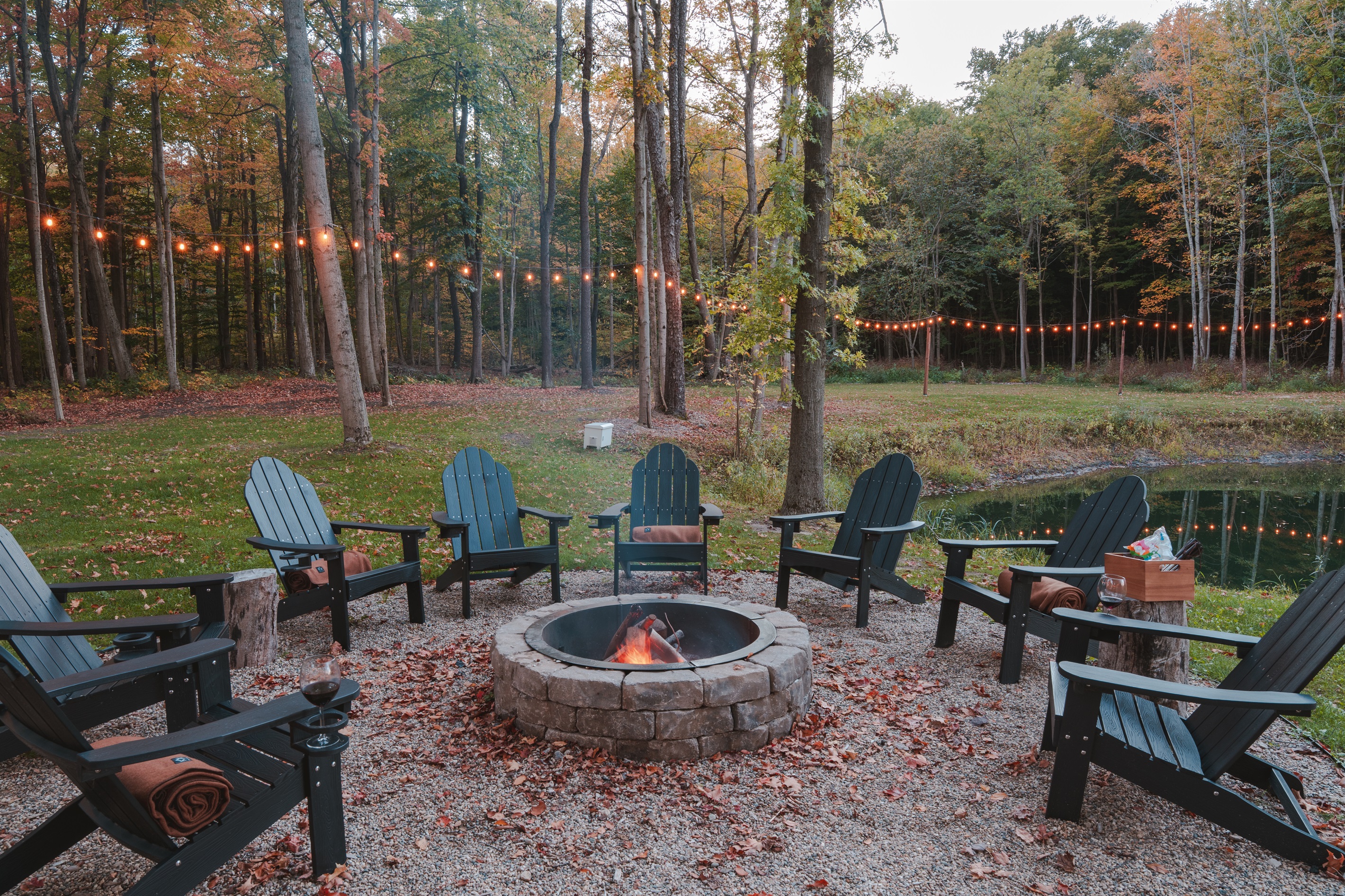 Campfire with cozy outdoor blankets
