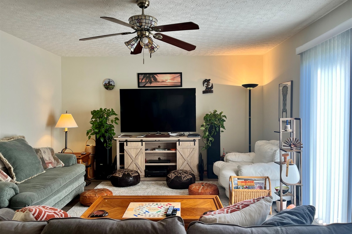 Living room with sliding doors to the patio