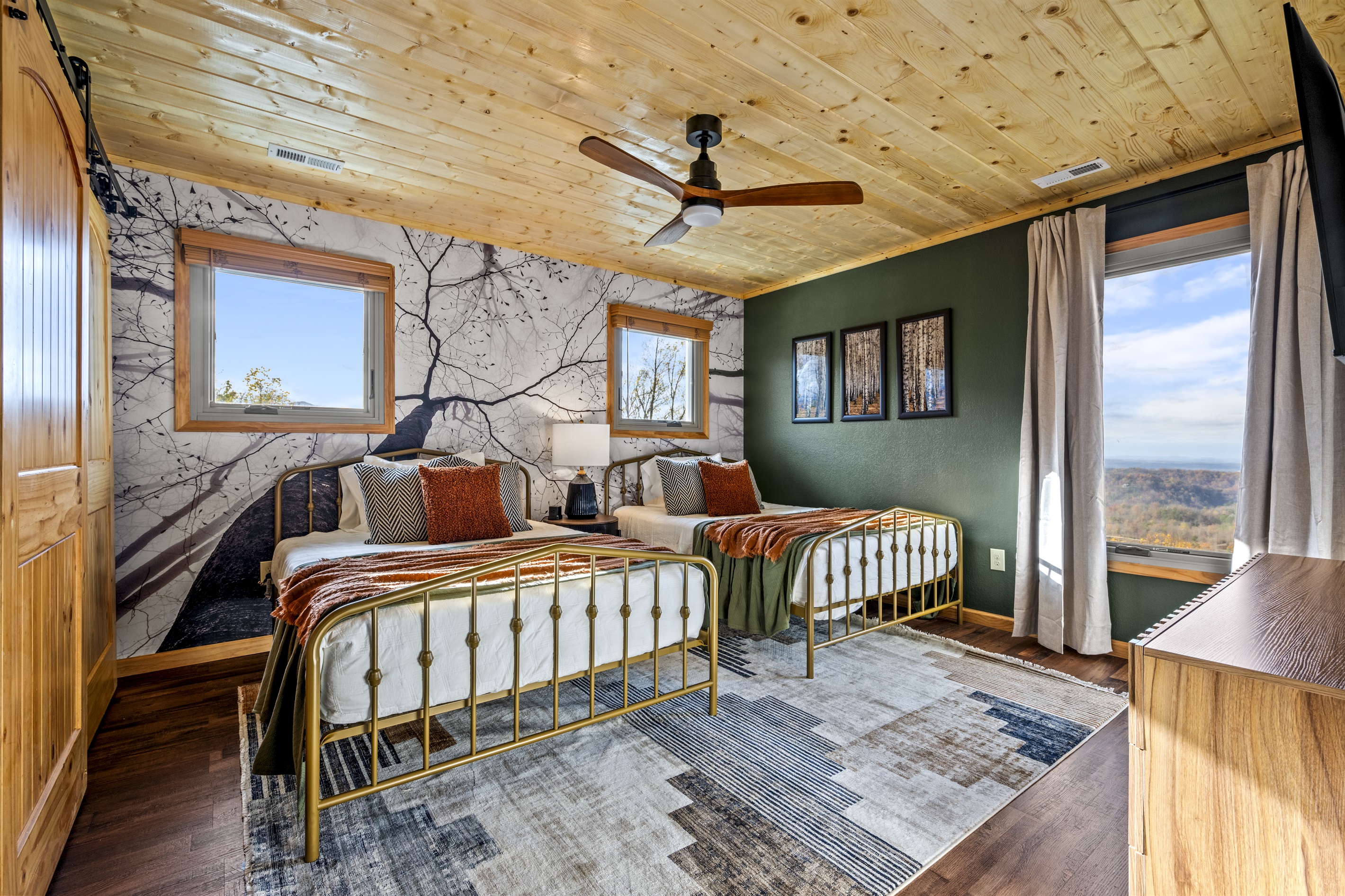 2nd floor: Rest comfortably in the bedroom featuring two full beds with soft cotton linens for a cozy retreat