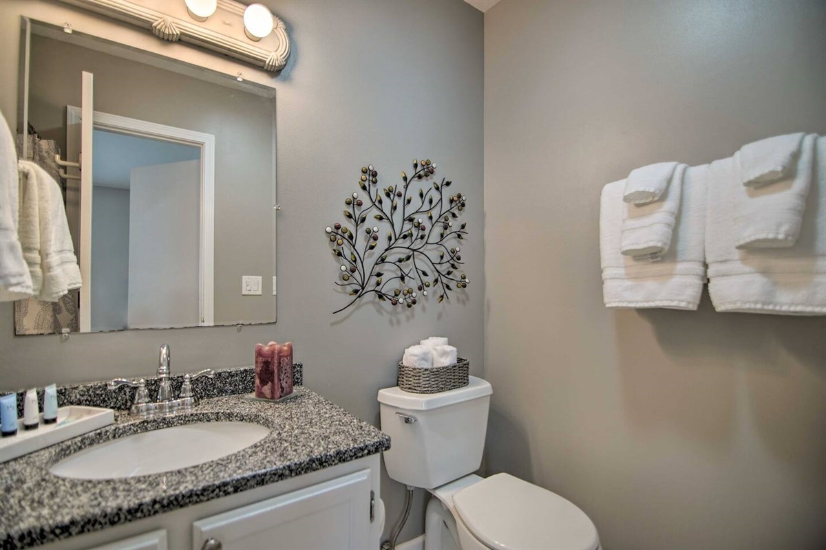 3Bd Unit:  Plenty of fresh towels, a luxurious granite counter top and sink, and a 20&rdquo; high toilet to help seniors, is available in the first floor, master ensuite bathroom.