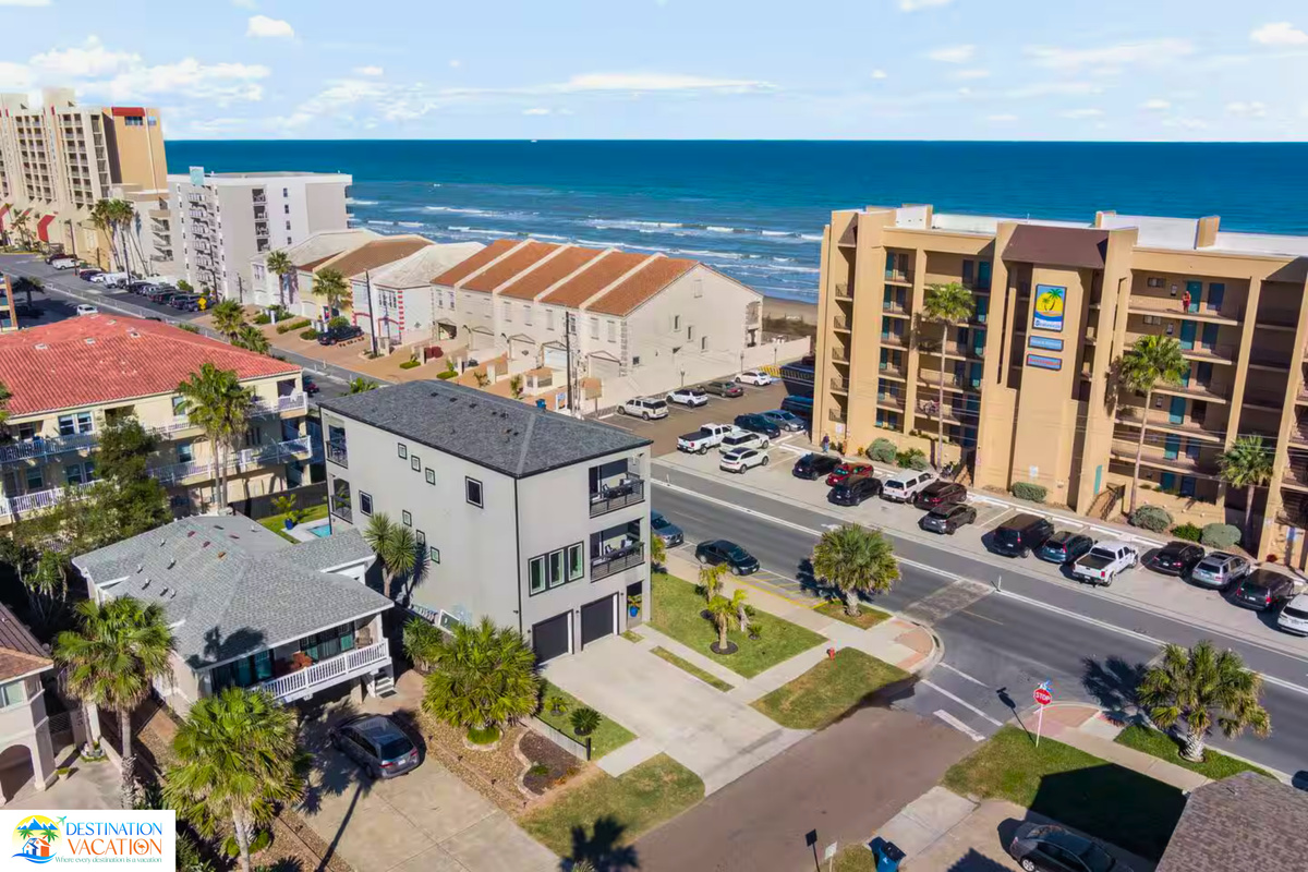 A breathtaking aerial view reveals the coastal surroundings.