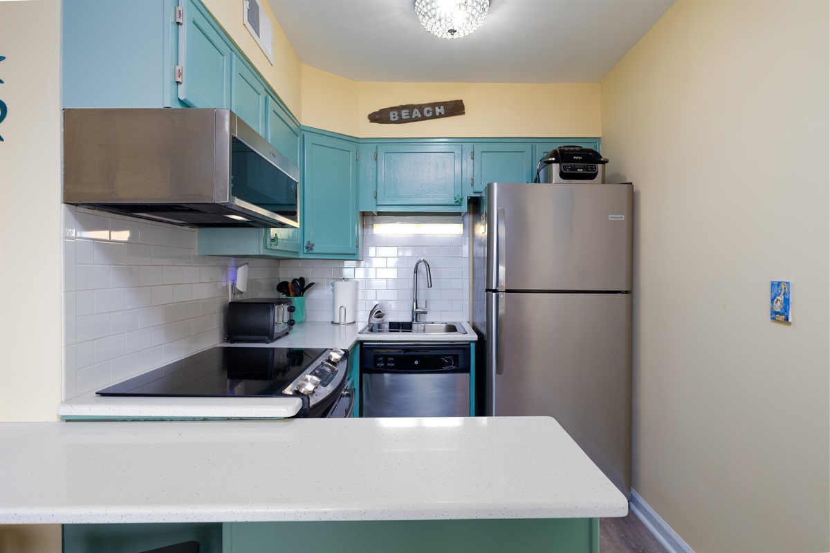 Stainless steel appliances in kitchen