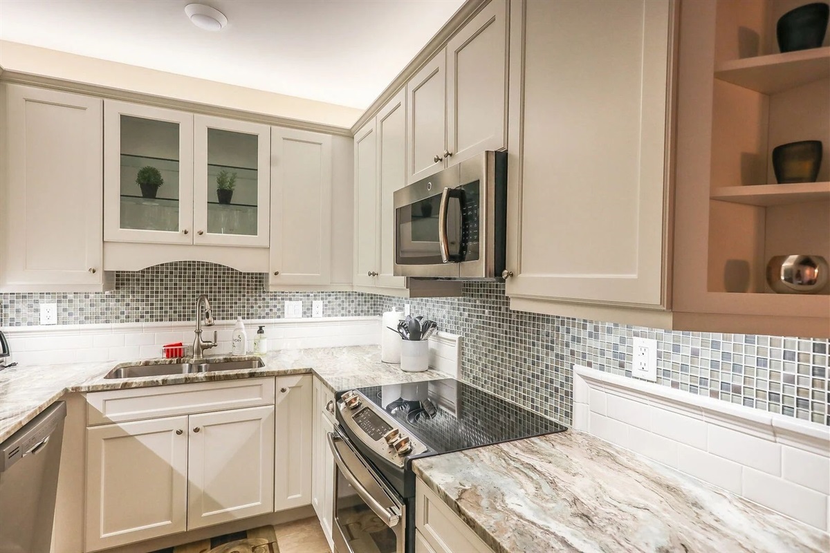 Stylish subway tile backsplash adds flair to your cooking space.