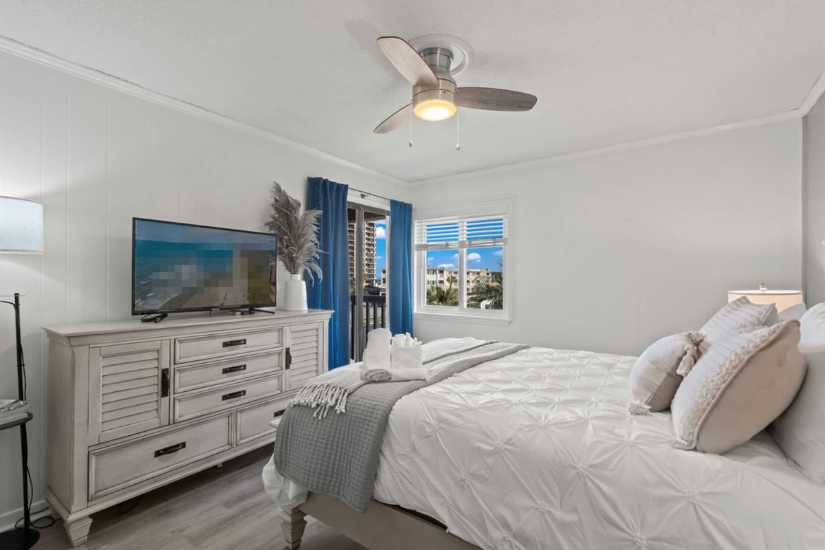 Master Suite including Flat Screen TV and Dresser for Storage
