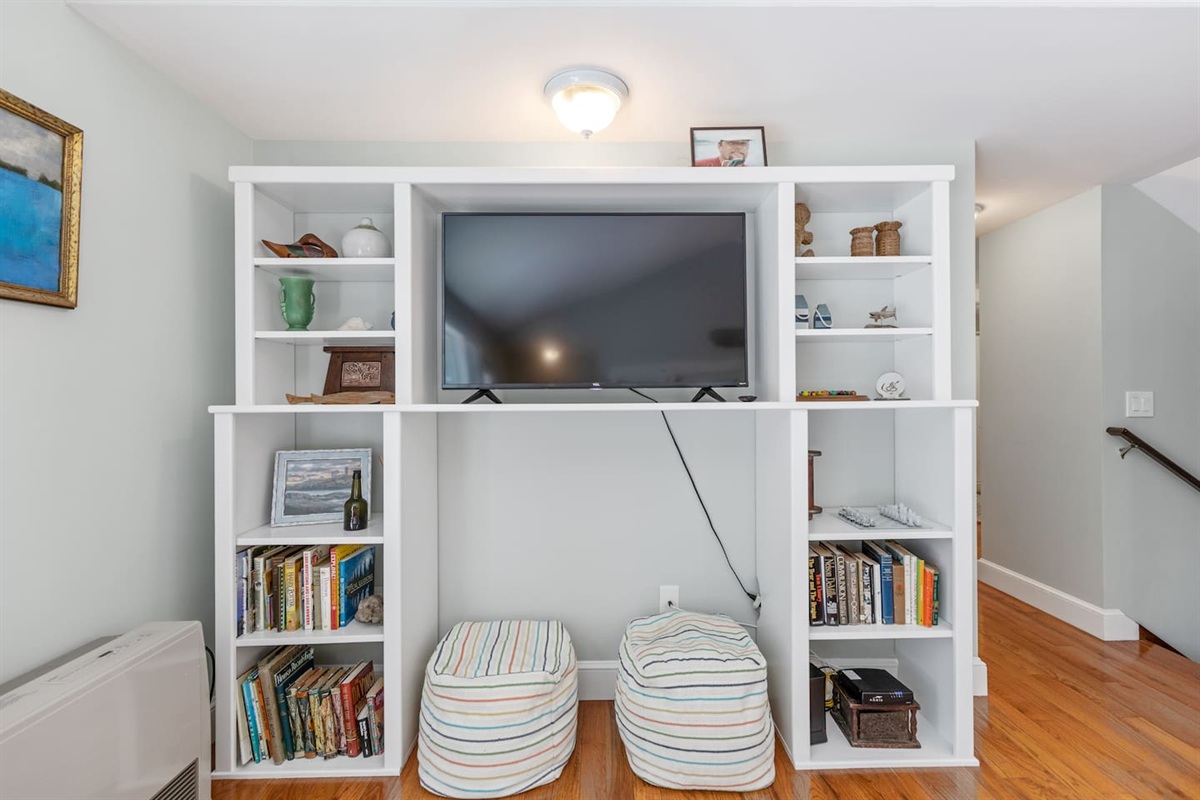 Full entertainment system in the living room...Also enjoy a good book either in the living room or outside with a nice cup of joe