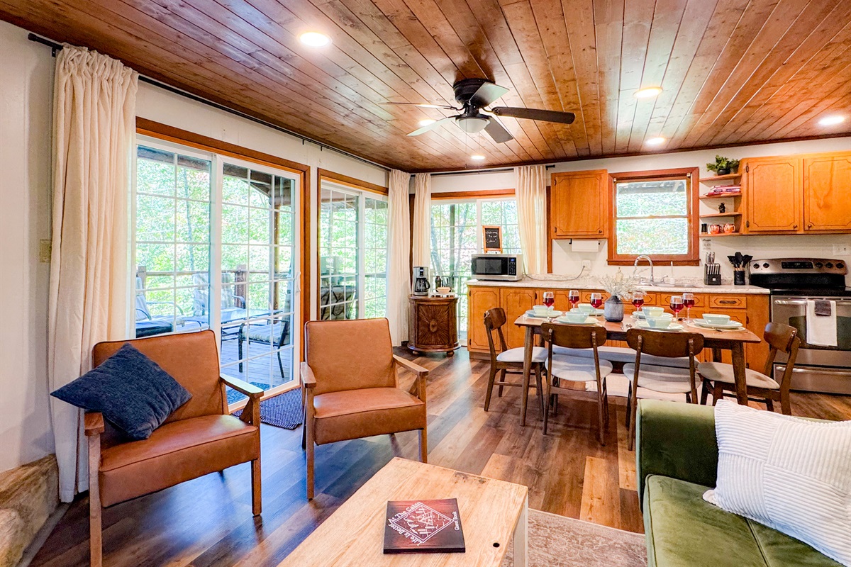 living room and dining area