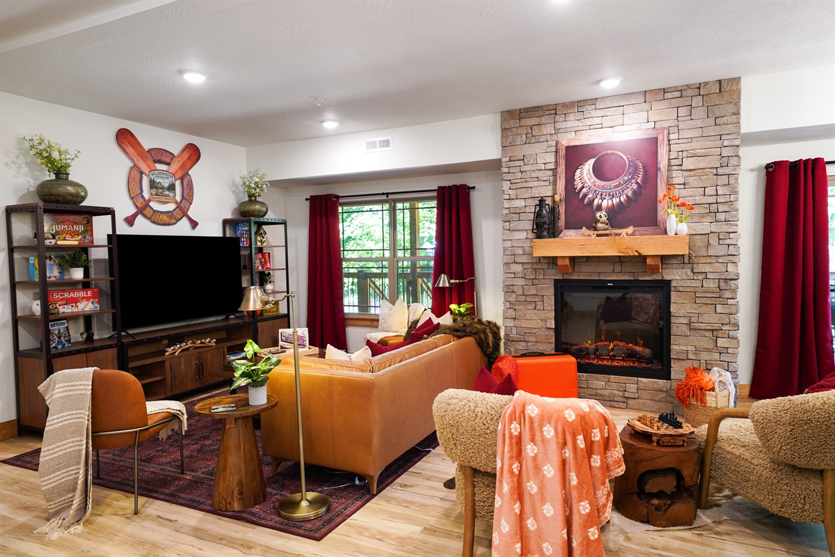 So many ways to relax inside, by the fire, playing games, watching a 70" tv or playing the Infinity Game Table