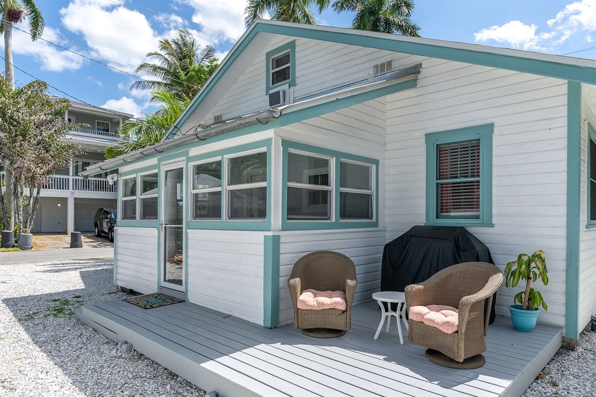 Grill deck with outdoor seating