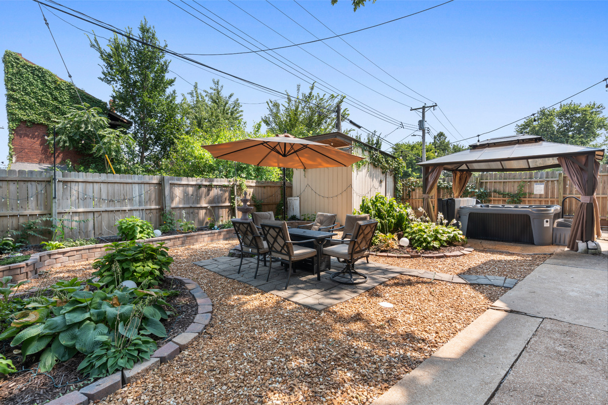 Your backyard retreat: hot tub, fire pit, outdoor dining and plenty of room to unwind.