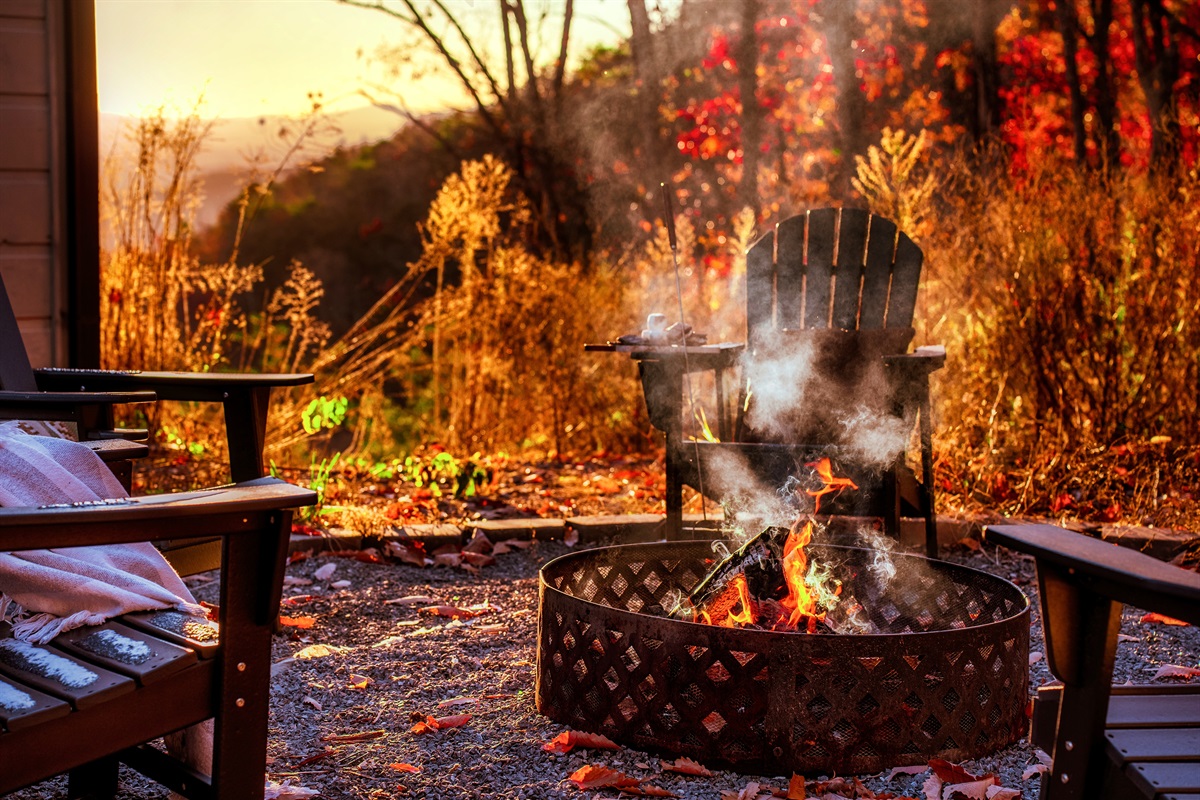 Firepit nights made easy. Chairs set for stories, s’mores, and stargazing.