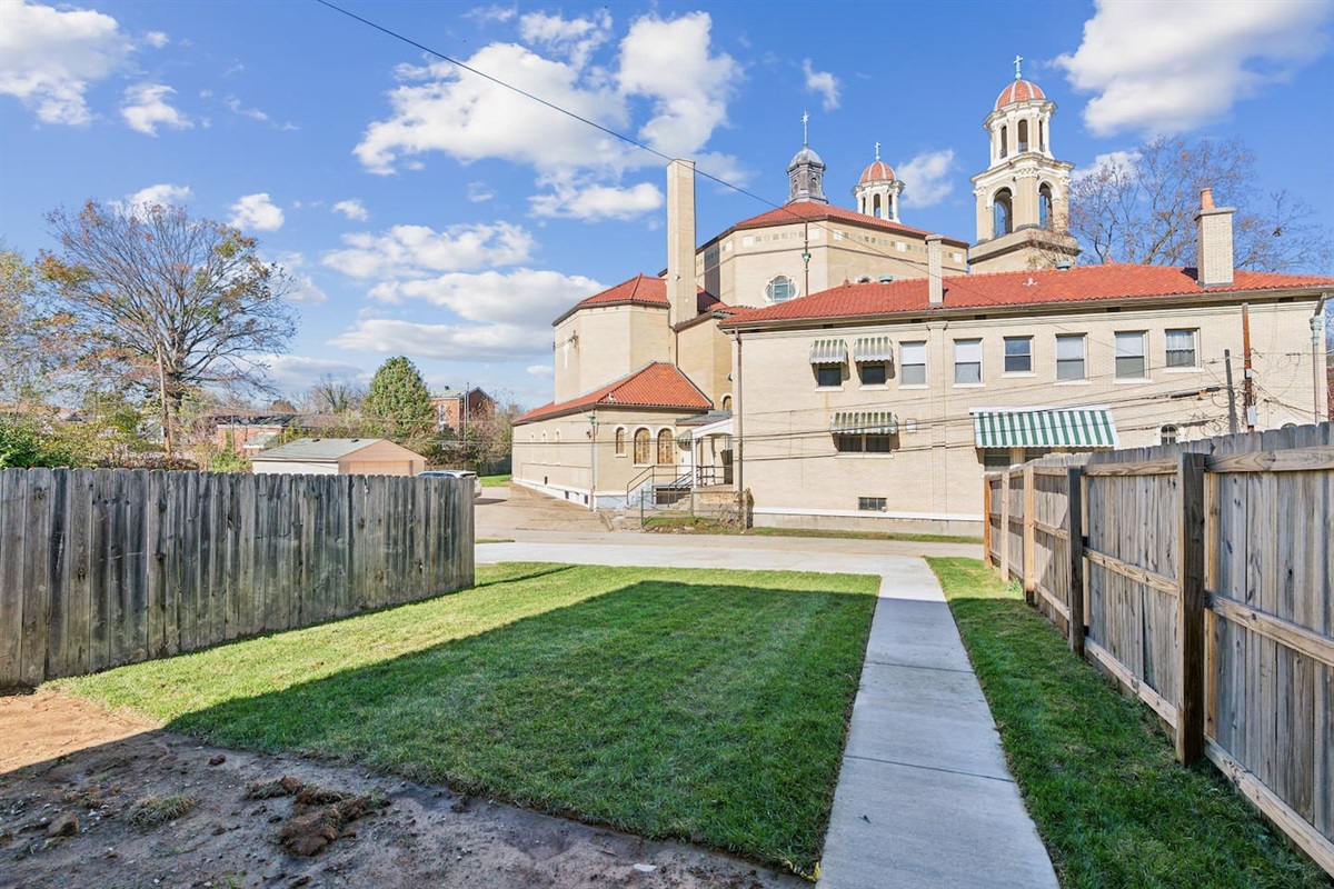 View of the beautiful church in the back yard.