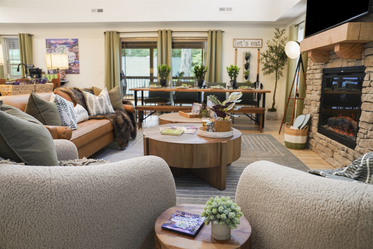 Cozy up to the electric fireplace to read a book, tell a story and enjoy your vacation