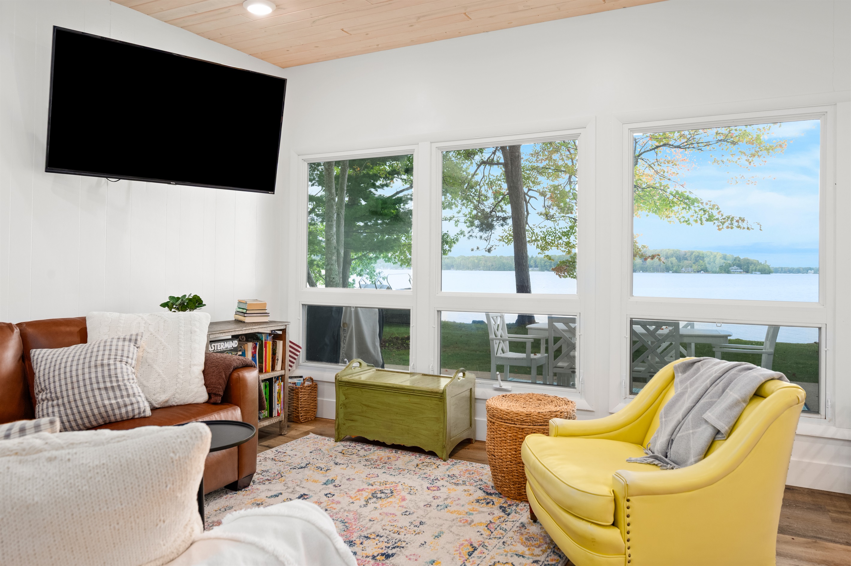 Bright Living Room with Lake Views