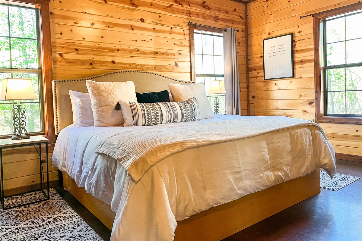 2nd king bedroom is spacious with cozy bedding.