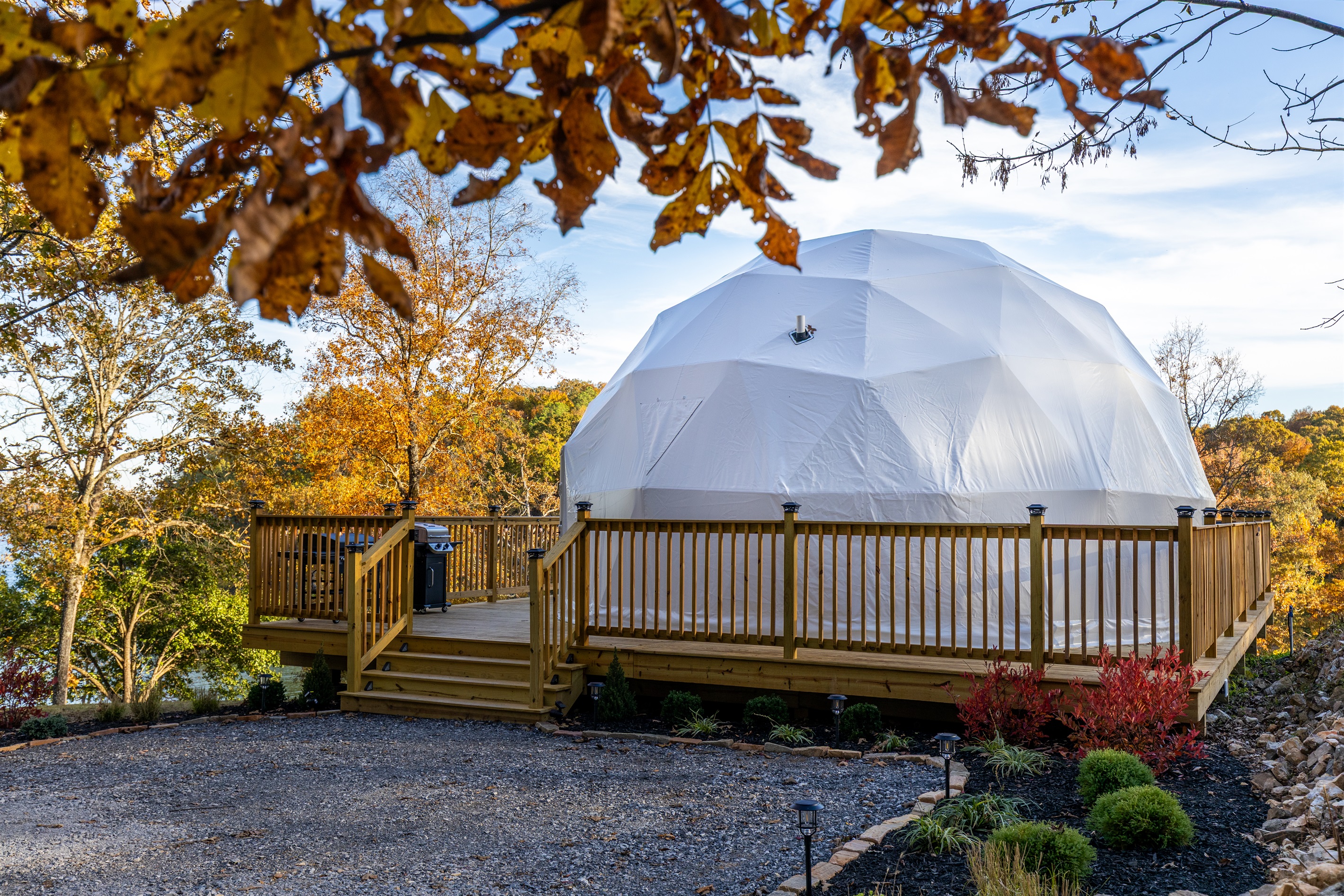 Private luxury dome perched above the lake with beautiful landscaping and total seclusion