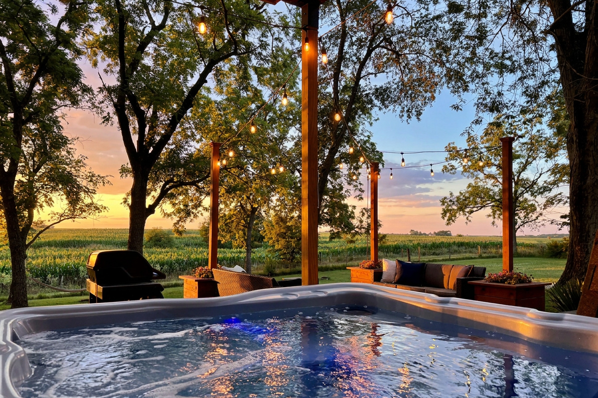 Gorgeous views, evening lighting and good company make the hot tub the perfect spot to relax at any time of day.