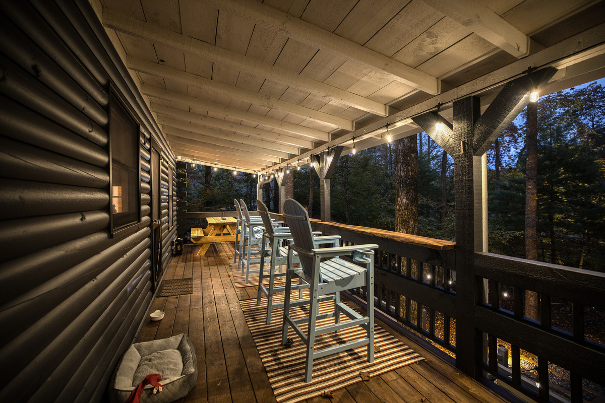 Covered deck with bar seating.