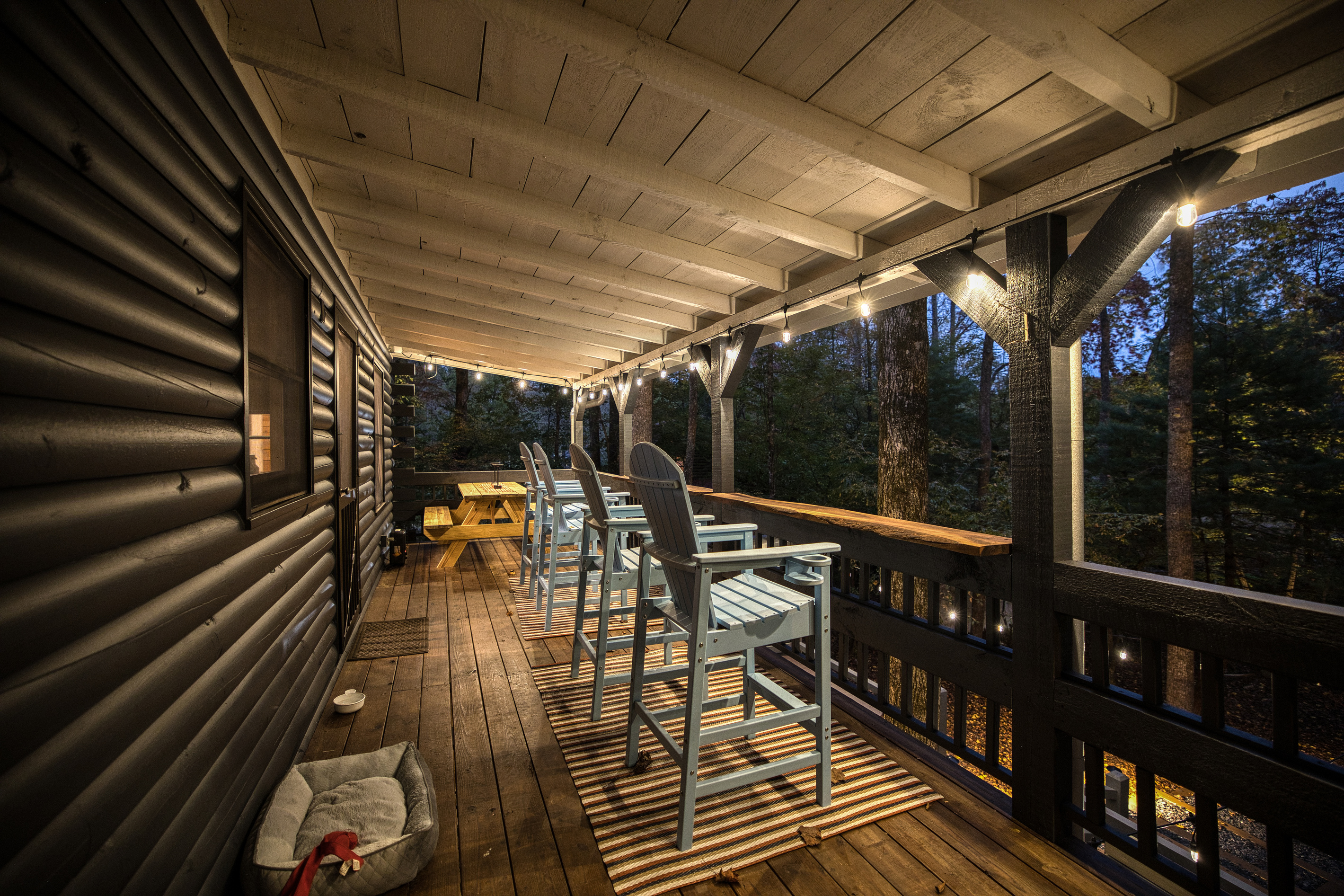 Covered deck with bar seating.