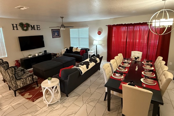 Large living area downstairs with enough seating for everyone.