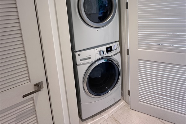 Convenient in-unit washer and dryer available for your use, complete with detergent and fabric softener for a hassle-free laundry experience