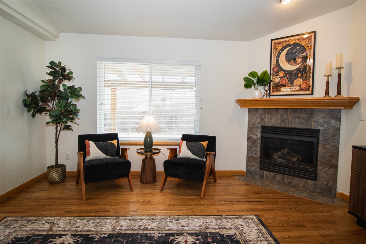 Fireplace and conversation chairs
