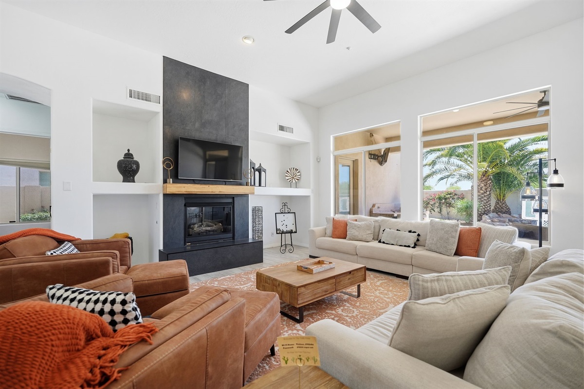 Plenty of seating for all in the Living Room with an enjoyable gas fireplace and smart TV with Roku.