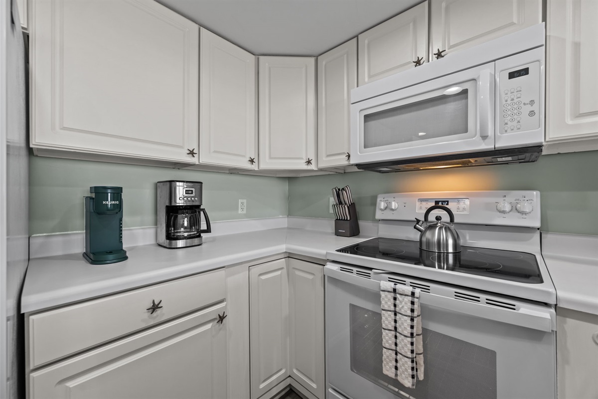 Clean, bright kitchen with modern appliances and plenty of prep space