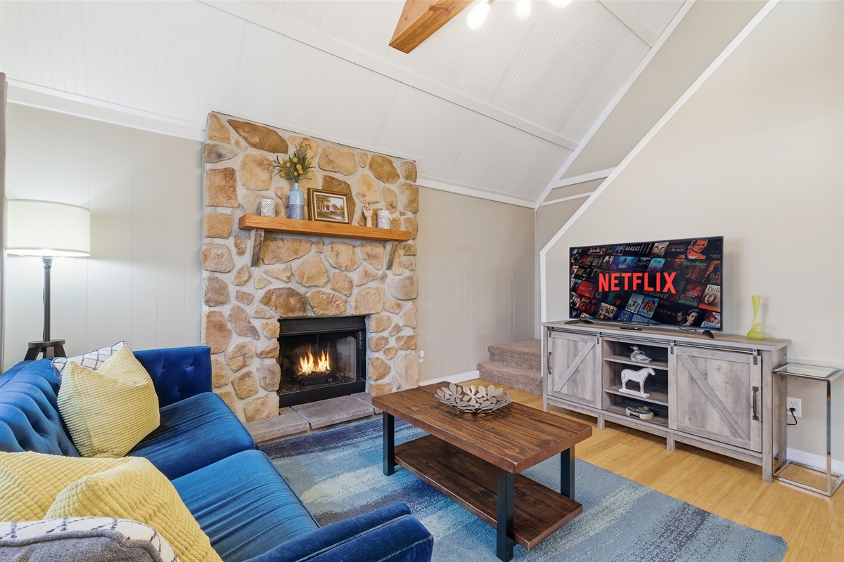 Living room with propane fireplace, Smart TV. Central cool/heat.