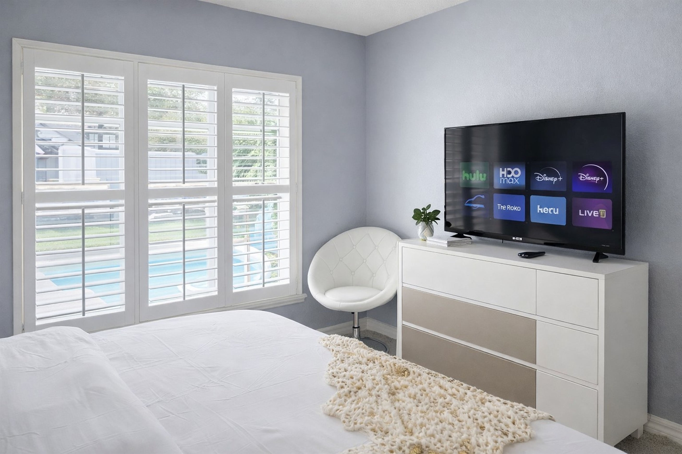Experience premium in-room entertainment with 50” smart TVs in every bedroom