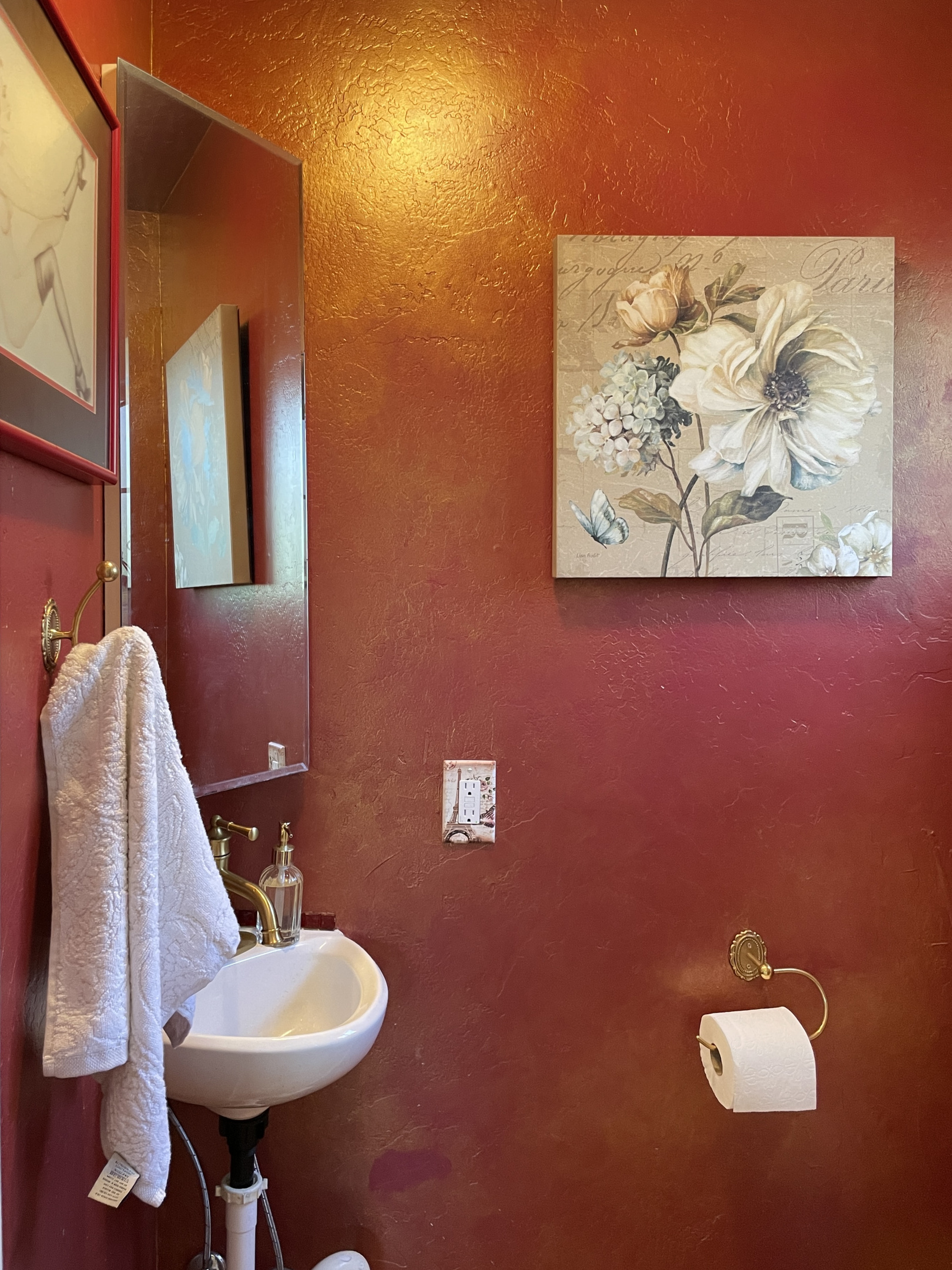 Half bath with Parisian inspired decor.