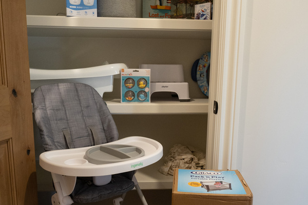 Traveling with little ones is easier here—high chair, Pack ’n Play, baby bath, potty seat, and other baby essentials are ready to use