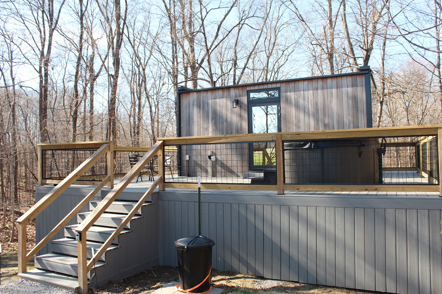 Front of the cabin with private deck