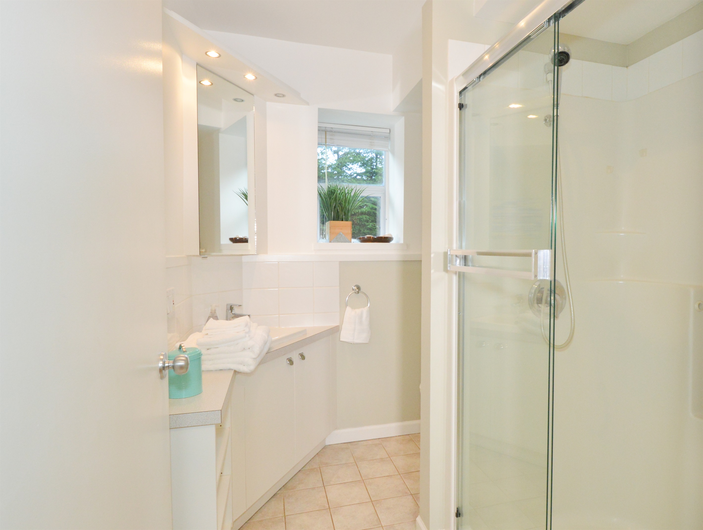 Full bath with shower for downstairs bedrooms